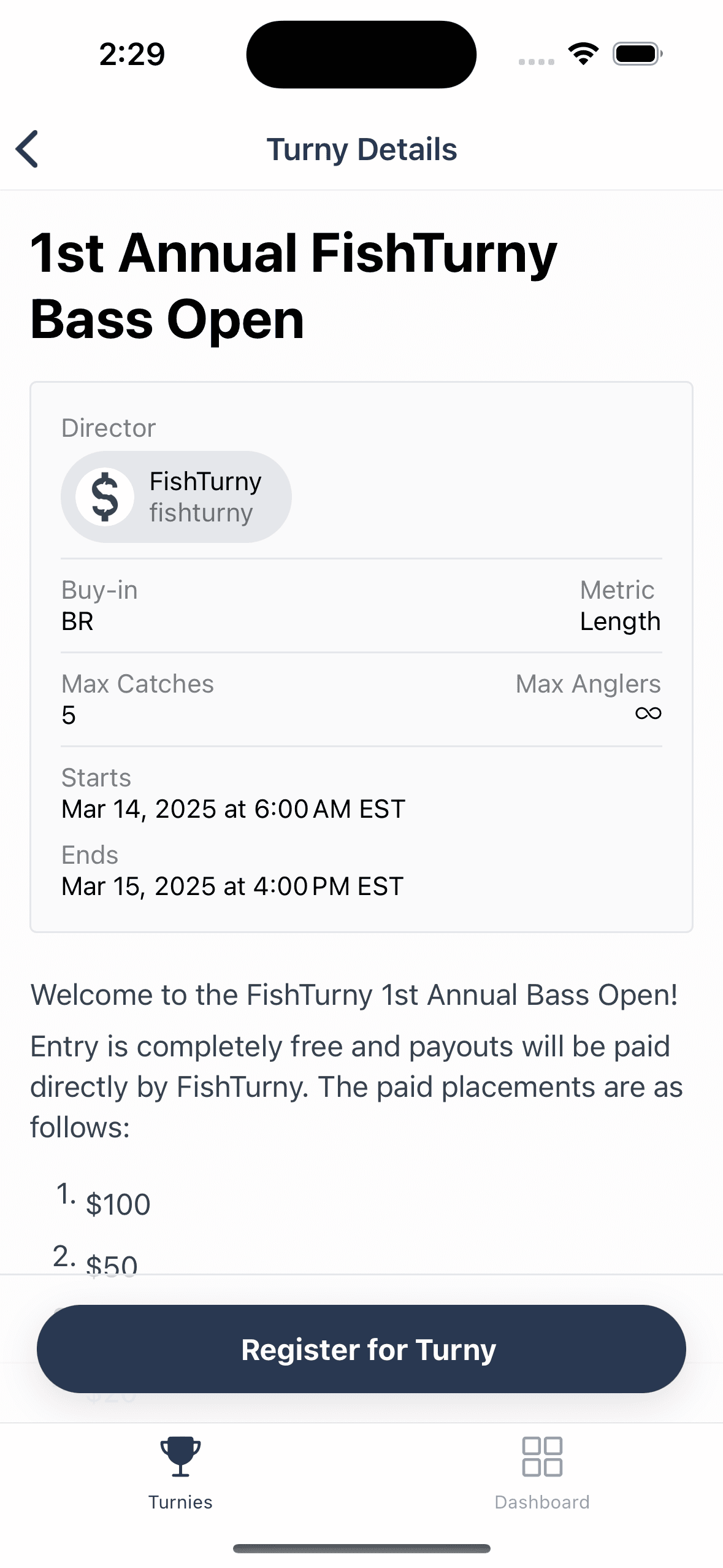 FishTurny tournament director management interface
